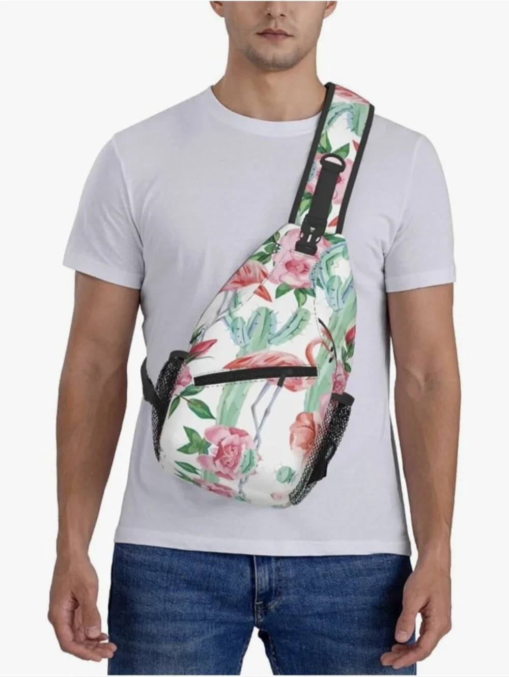 Flamingo And Cactus Sling Backpack